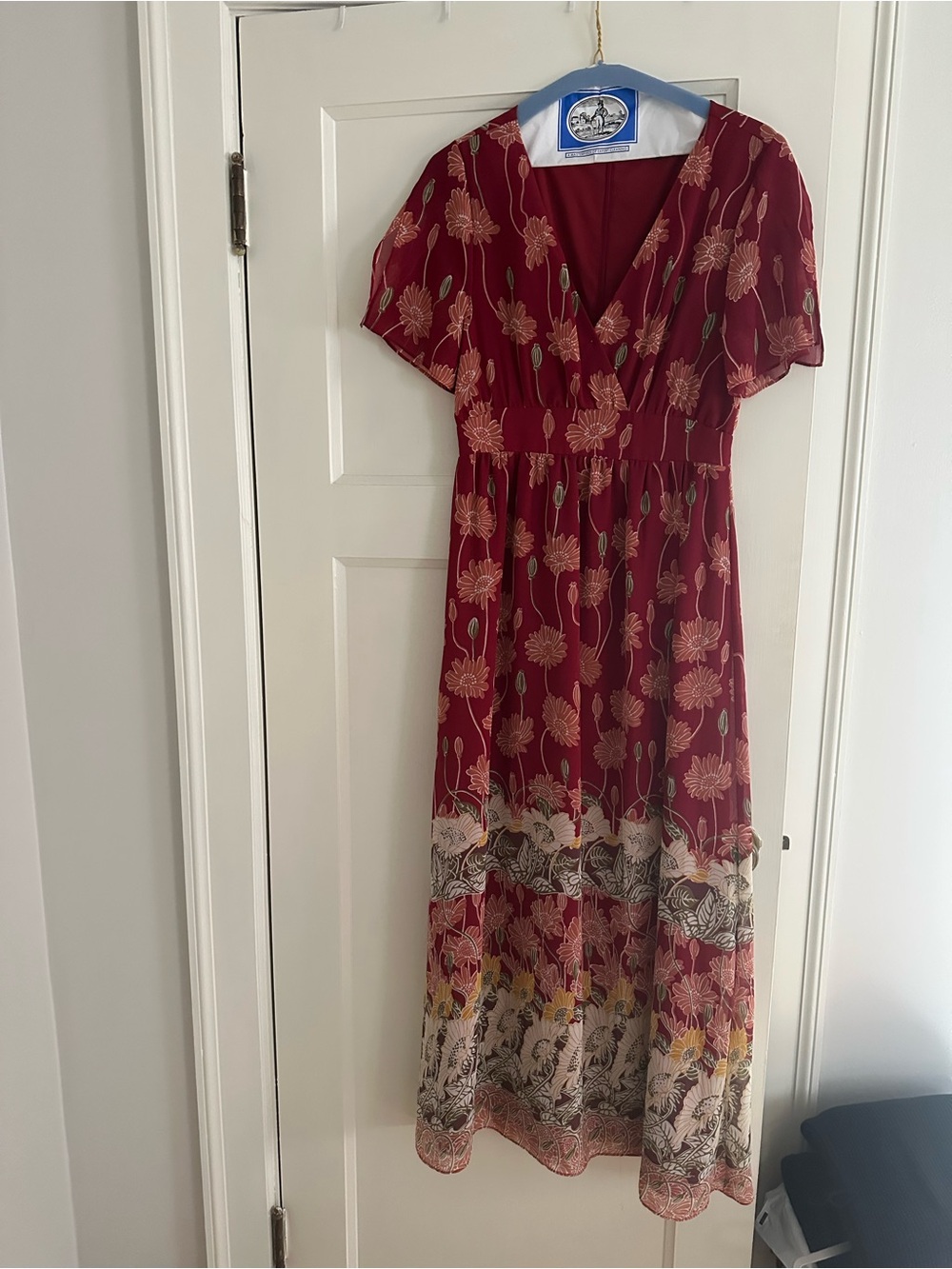 Madewell Burgundy Floral Maxi Dress with Border Print